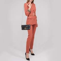 Gucci Black Matelasse Leather Mini GG Marmont Shoulder Bag