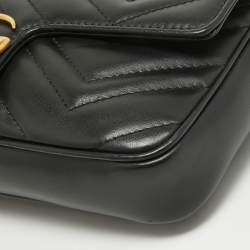 Gucci Black Matelasse Leather Mini GG Marmont Shoulder Bag