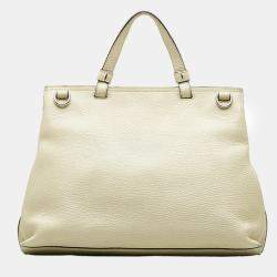 Gucci White Leather Medium Bamboo Daily Top Handle Handbag