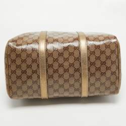 Pre Owned Gucci Gold/Beige GG Crystal Canvas and Leather Medium Joy Boston Bag