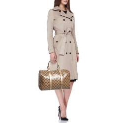 Pre Owned Gucci Gold/Beige GG Crystal Canvas and Leather Medium Joy Boston Bag