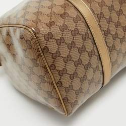 Pre Owned Gucci Gold/Beige GG Crystal Canvas and Leather Medium Joy Boston Bag