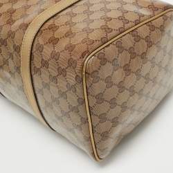 Pre Owned Gucci Gold/Beige GG Crystal Canvas and Leather Medium Joy Boston Bag