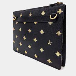 Gucci Black Leather Bee Star Clutch 