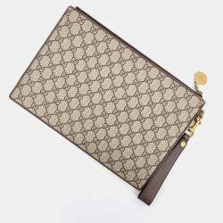 Pre Owned Gucci Beige GG Supreme Canvas Courrier Pouch