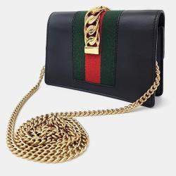 Pre Owned Gucci Black Calfskin Small Sylvie Shoulder Bag 