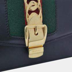 Pre Owned Gucci Black Calfskin Small Sylvie Shoulder Bag 