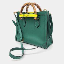 Gucci Green Leather Small Diana Bamboo Tote Bag
