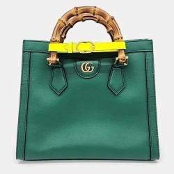 Gucci Green Leather Small Diana Bamboo Tote Bag