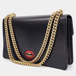 Pre Owned Gucci Black Leather Medium Heart GG Marmont Shoulder Bag
