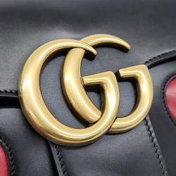 Pre Owned Gucci Black Leather Medium Heart GG Marmont Shoulder Bag
