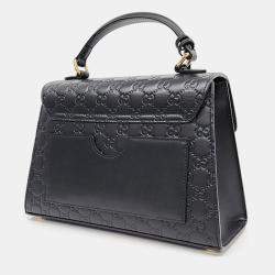 Gucci Black GG Signature Leather Small Padlock Top Handle Bag
