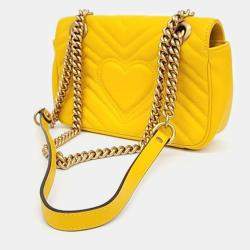 Gucci Yellow Quilted Leather GG Marmont Mini Shoulder Bag