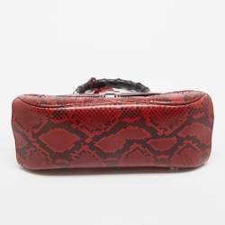 Pre Owned Gucci Red Python Medium Lady Lock Top Handle Bag