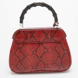 Pre Owned Gucci Red Python Medium Lady Lock Top Handle Bag