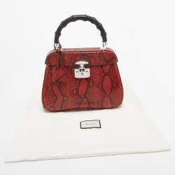 Pre Owned Gucci Red Python Medium Lady Lock Top Handle Bag