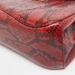 Pre Owned Gucci Red Python Medium Lady Lock Top Handle Bag