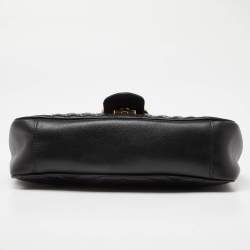 Pre Owned Gucci Black Matelassé Leather Small GG Marmont Shoulder Bag