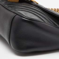 Pre Owned Gucci Black Matelassé Leather Small GG Marmont Shoulder Bag