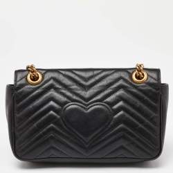Pre Owned Gucci Black Matelassé Leather Small GG Marmont Shoulder Bag