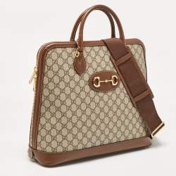 Pre Owned Gucci Brown/Beige GG Supreme Canvas and Leather Horsebit 1955 Duffel Bag