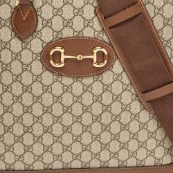 Pre Owned Gucci Brown/Beige GG Supreme Canvas and Leather Horsebit 1955 Duffel Bag