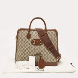 Pre Owned Gucci Brown/Beige GG Supreme Canvas and Leather Horsebit 1955 Duffel Bag