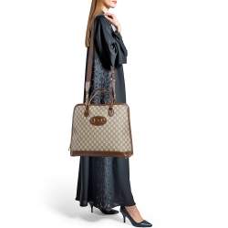 Pre Owned Gucci Brown/Beige GG Supreme Canvas and Leather Horsebit 1955 Duffel Bag