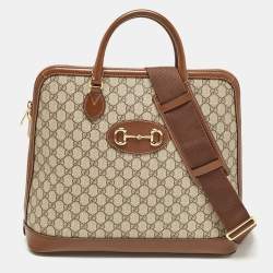 Pre Owned Gucci Brown/Beige GG Supreme Canvas and Leather Horsebit 1955 Duffel Bag