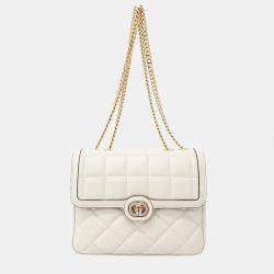Gucci Cream Calfskin Quilted Small Deco Shoulder Bag 