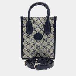 Gucci Navy Blue/Beige GG Canvas Interlocking G Mini Tote Bag