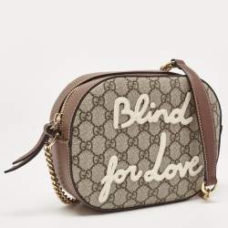 Pre Owned Gucci Beige/Brown GG Supreme Canvas and Leather Mini Blind For Love Shoulder Bag