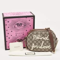 Pre Owned Gucci Beige/Brown GG Supreme Canvas and Leather Mini Blind For Love Shoulder Bag