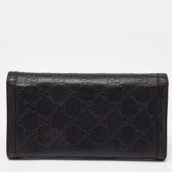 Gucci Black Guccissima Leather Flap Continental Wallet