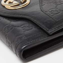 Gucci Black Guccissima Leather Flap Continental Wallet