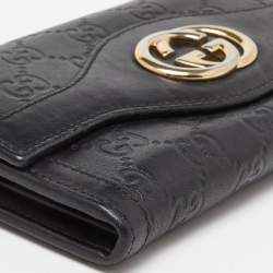 Gucci Black Guccissima Leather Flap Continental Wallet