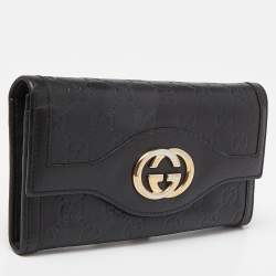 Gucci Black Guccissima Leather Flap Continental Wallet
