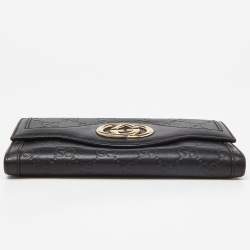 Gucci Black Guccissima Leather Flap Continental Wallet