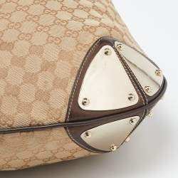 Pre Owned Gucci Beige/Dark Brown GG Canvas and Leather/Mink Fur Large Babouska Indy Hobo