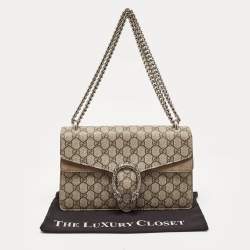 Pre Owned Gucci Beige GG Supreme Canvas and Suede Small Dionysus Shoulder Bag