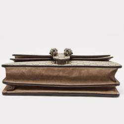 Pre Owned Gucci Beige GG Supreme Canvas and Suede Small Dionysus Shoulder Bag