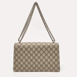 Pre Owned Gucci Beige GG Supreme Canvas and Suede Small Dionysus Shoulder Bag
