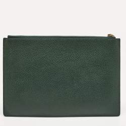 Pre Owned Gucci Green/Gold Leather Garden Cat Zip Pouch