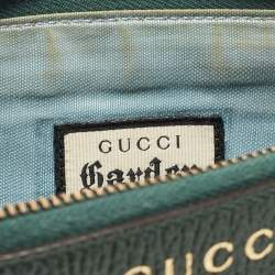 Pre Owned Gucci Green/Gold Leather Garden Cat Zip Pouch