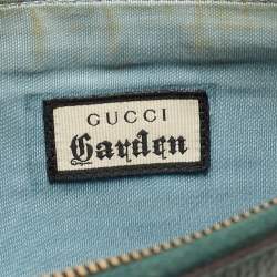Pre Owned Gucci Green/Gold Leather Garden Cat Zip Pouch