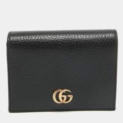 Gucci Black Leather GG Marmont Flap Card Case