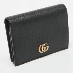 Gucci Black Leather GG Marmont Flap Card Case