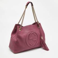 Pre Owned Gucci Pink Pebbled Leather Medium Soho Chain Tote