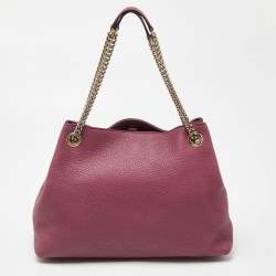 Pre Owned Gucci Pink Pebbled Leather Medium Soho Chain Tote