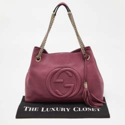 Pre Owned Gucci Pink Pebbled Leather Medium Soho Chain Tote
